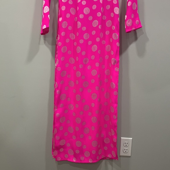 Vietnamese Ao Dai Fuchsia Women's High Collar Long Maxi Dress Size Small - Picture 3 of 11